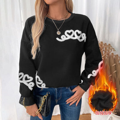 Damen Pullover Locker Herzen-Applikation Norvielle - Norvielle