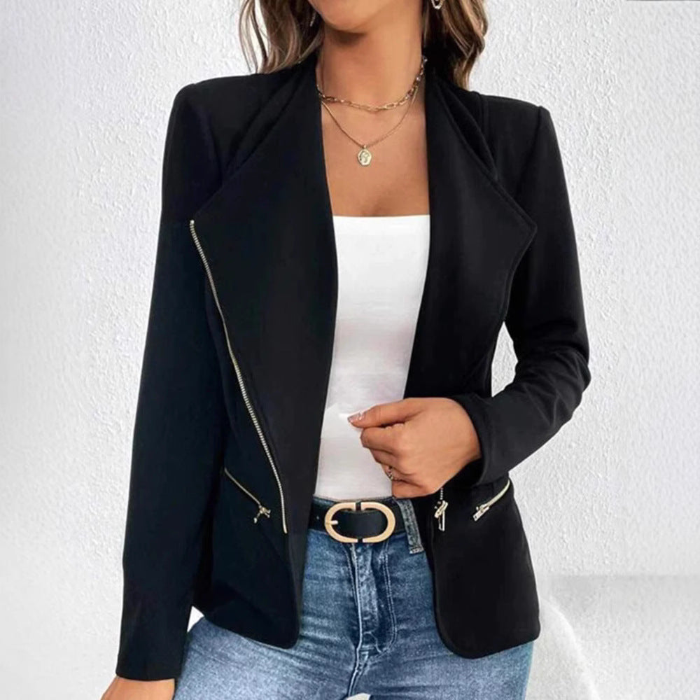 Damen Blazerjacke Elegantes Design Reißverschluss Schwarz - Norvielle