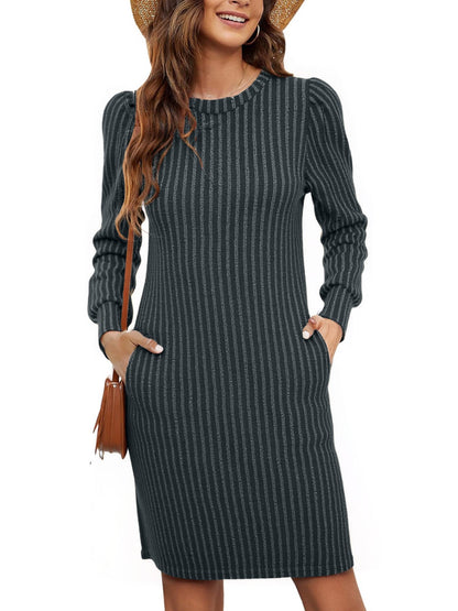 Damen Pulloverkleid Rippstrick Puffärmel Norvielle