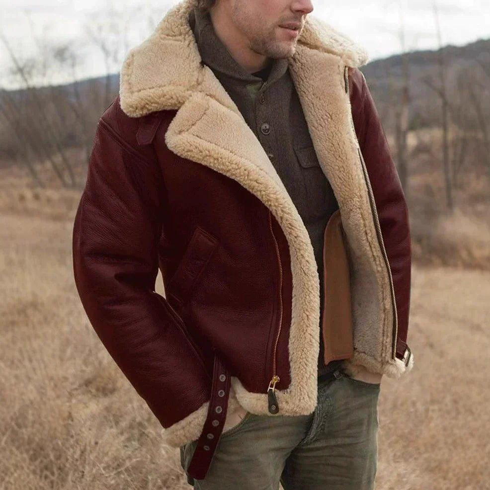Herren Aviator Jacke Leder Optik Shearling Kragen