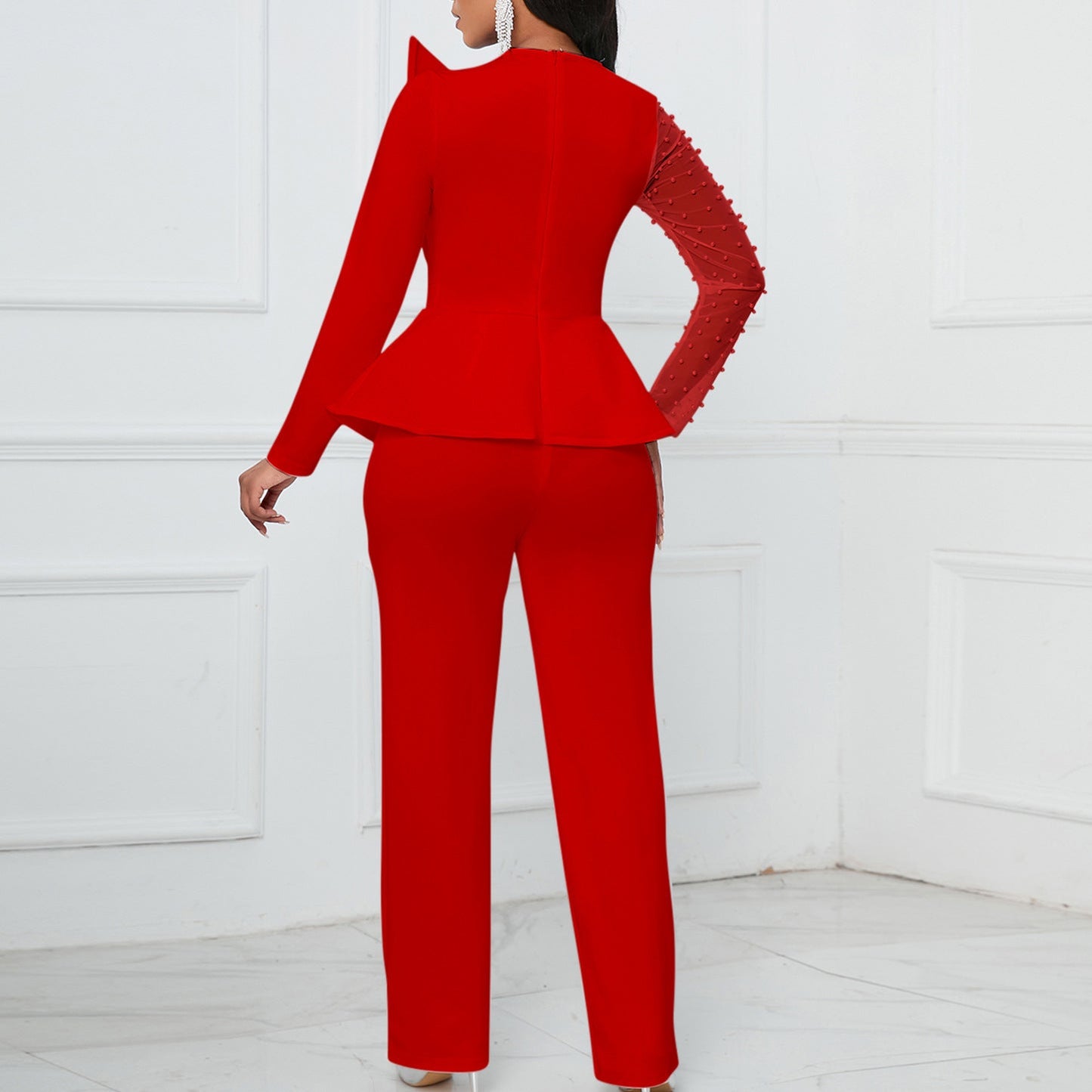 Damen Jumpsuit Asymmetrisch Perlendetails