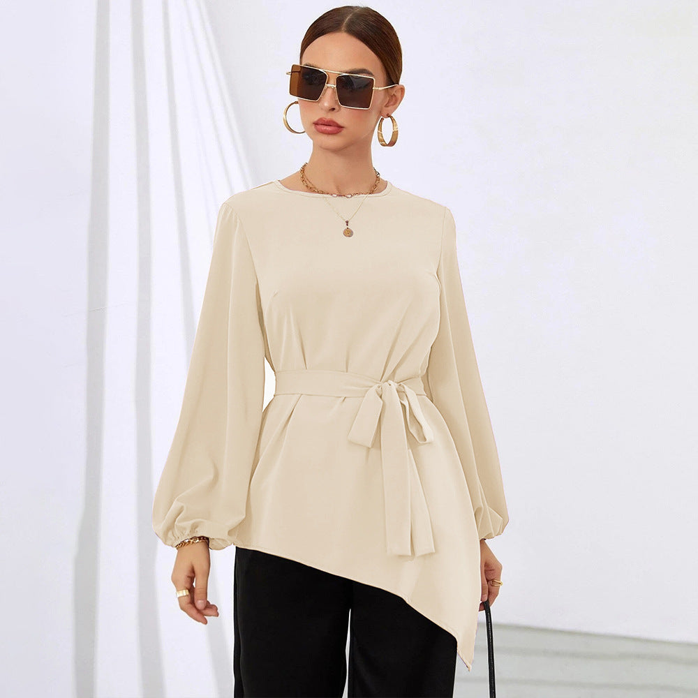 Damen Asymmetrisches Blusenhemd mit Taillengürtel