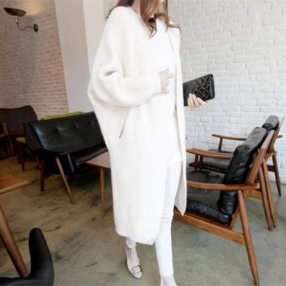 Damen Longcardigan Offene Front Feines Strickmuster Beige