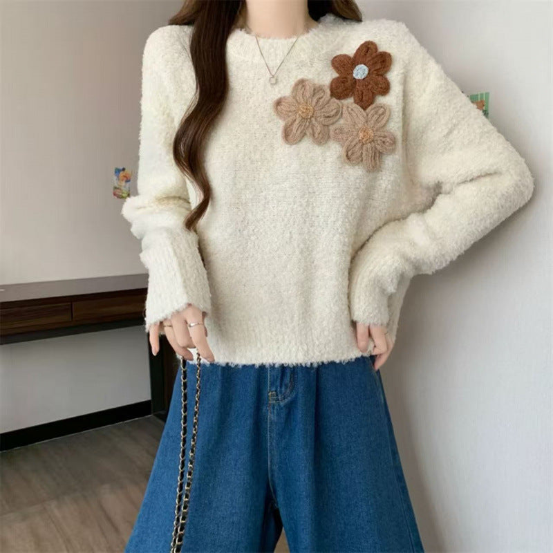 Damen Kuschelpullover Florales 3D-Design Norvielle