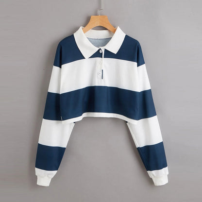 Damen Kurzarm Polo Sweater Bunte Streifen - Norvielle