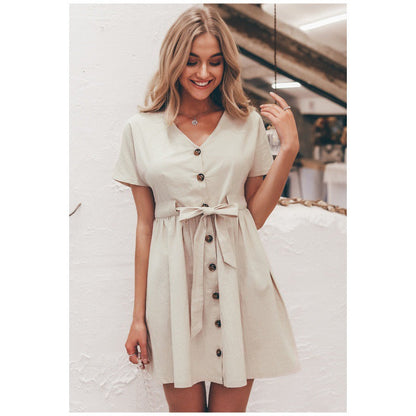 Damen Sommerkleid mit Taillengürtel Leicht Norvielle