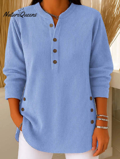 Damen Langarmshirt Knopfleiste Seitenknöpfe Modern Norvielle