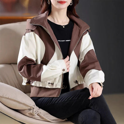 Damen Übergangsjacke mit Kapuze Kontrastdesign