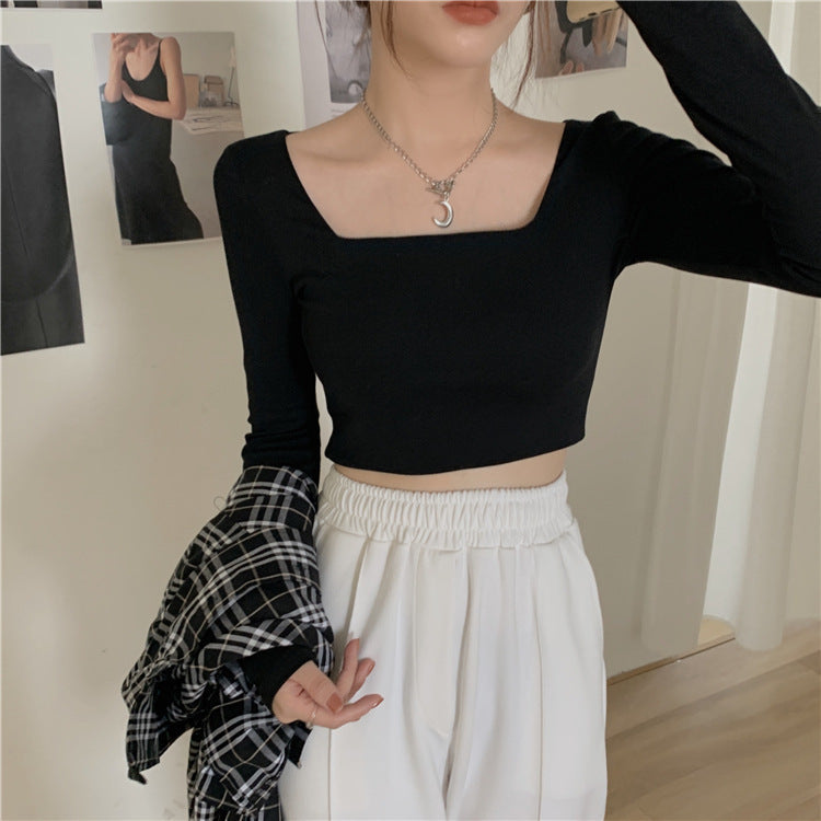 Damen Langarm Crop- Quadrat-Ausschnitt Figurumspielend