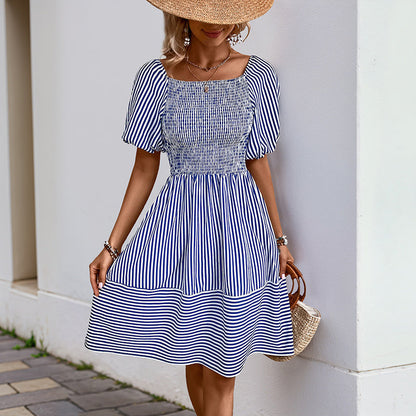 Damen Freizeitkleid Gerafftes Oberteil Voluminöse Ärmel Norvielle