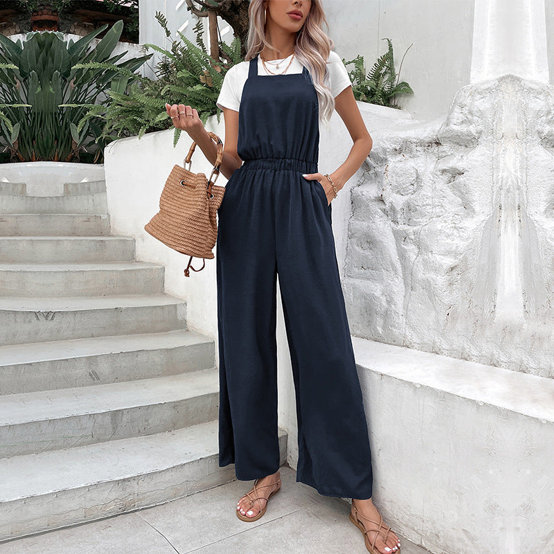 Damen Jumpsuit Weit Schnitt Elastischer Bund Norvielle - Norvielle