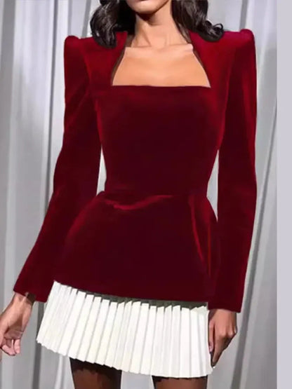 Damen Samtkleid Puffärmel Elegant