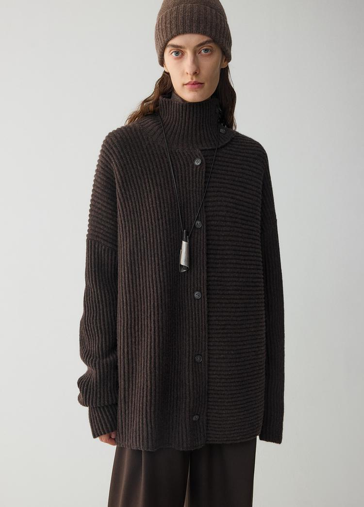 Damen Strickjacke Relaxed Fit mit hohem Kragen und Knöpfen Norvielle