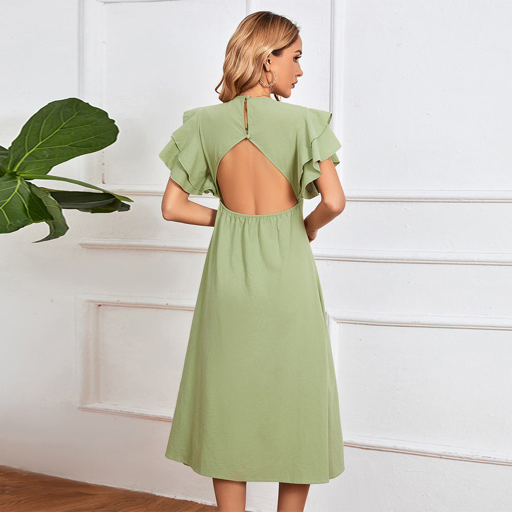 Damen Midikleid Rüschendetails Knopfleiste Norvielle