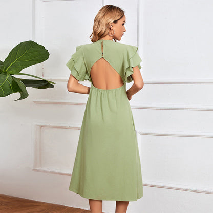 Damen Midikleid Rüschendetails Knopfleiste Norvielle