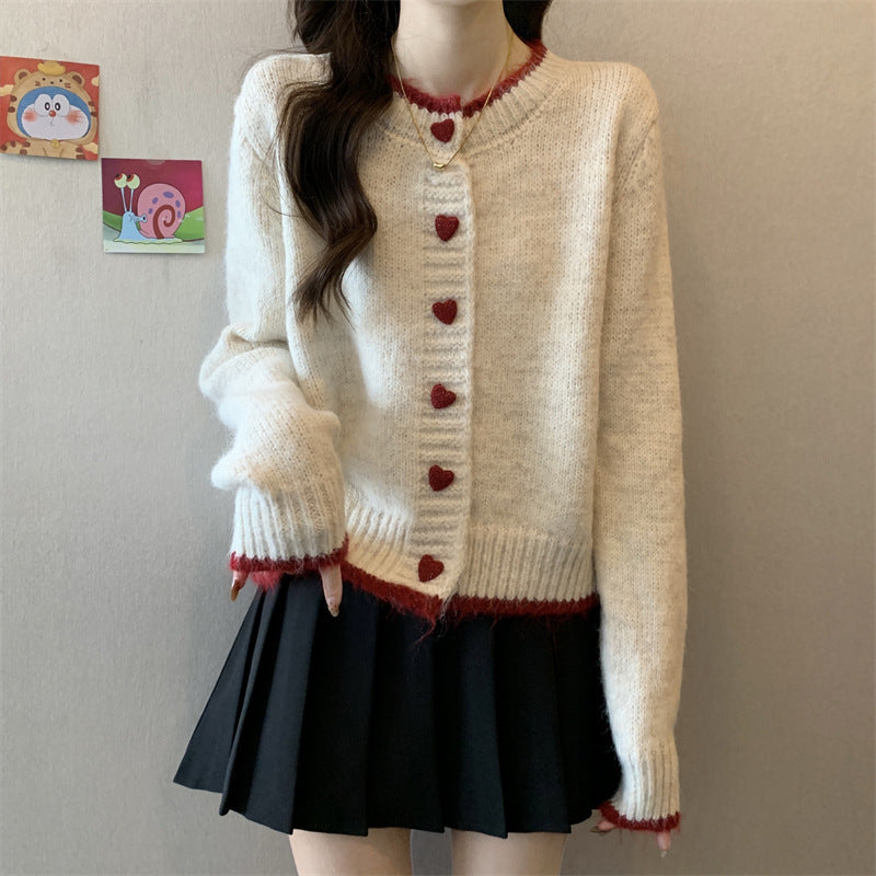 Damen Strickjacke Herzknöpfe Norvielle