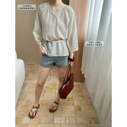 Damen Bluse Lässig Knopfdetails Leicht