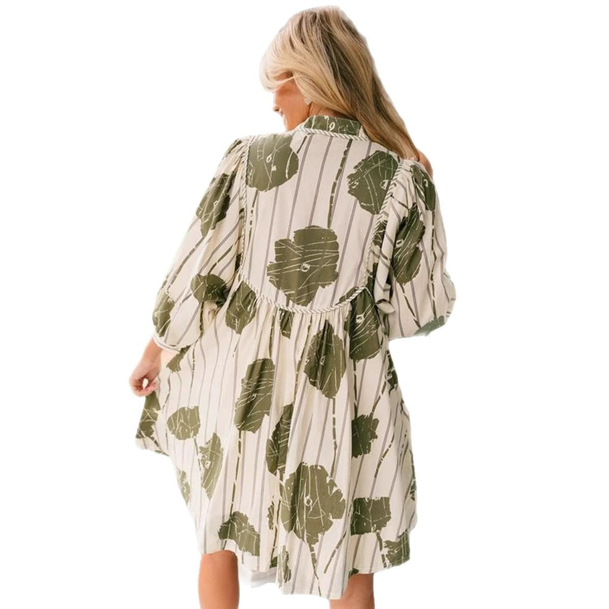Damen Sommerkleid V-Ausschnitt Ballonärmel Locker Sitzend