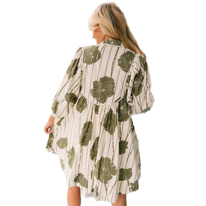 Damen Sommerkleid V-Ausschnitt Ballonärmel Locker Sitzend