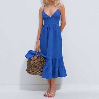 Damen Midikleid V-Ausschnitt Rüschensaum Norvielle