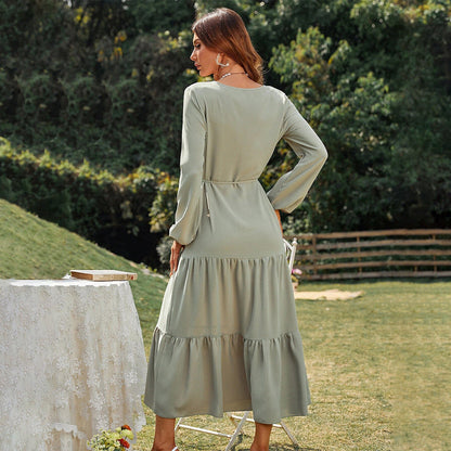 Damen Maxi-Kleid Puffärmel Tailliert Norvielle