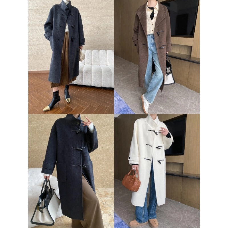 Damen Duffle-Coat Lang Weiches Material Norvielle
