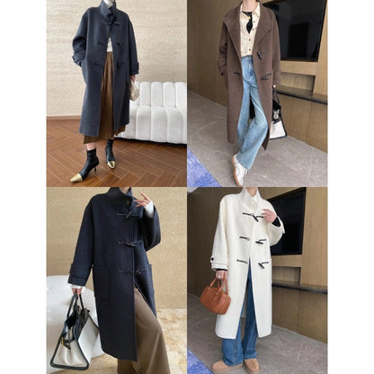 Damen Duffle-Coat Lang Weiches Material Norvielle