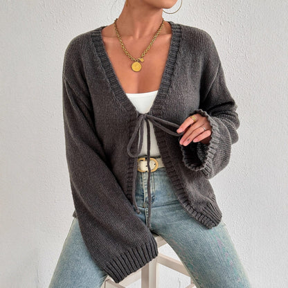 Damen Strickjacke mit Bindegürtel Norvielle - Norvielle