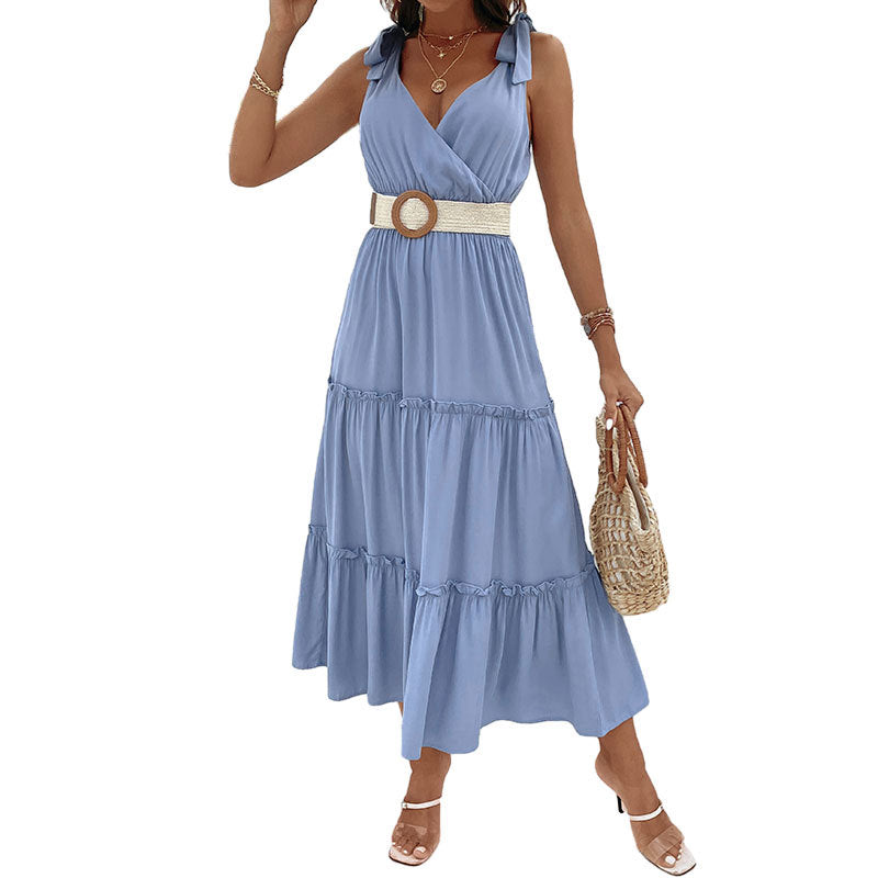 Damen Maxikleid V-Ausschnitt Volant Norvielle