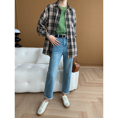 Damen High-Waist Jeans Fransensäume Norvielle