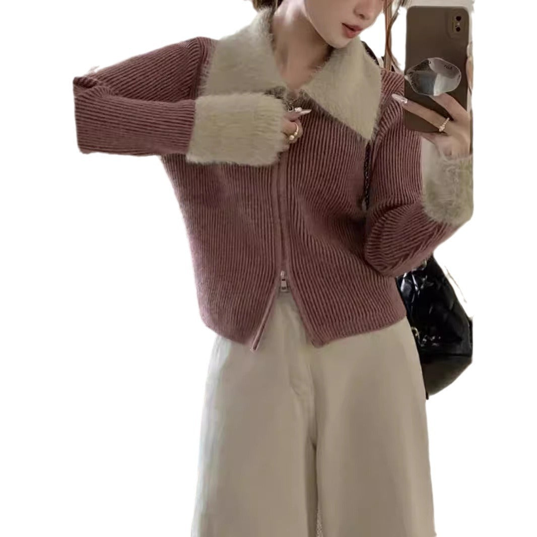 Damen Strickjacke Norvielle Reißverschluss Luxuskragen