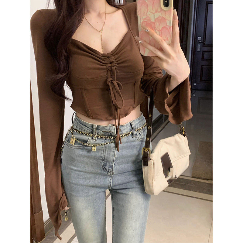 Damen Cropped- mit Knotendetail Weite Ärmel