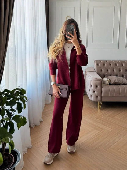 Damen Strickjacke mit Reißverschluss und Hose