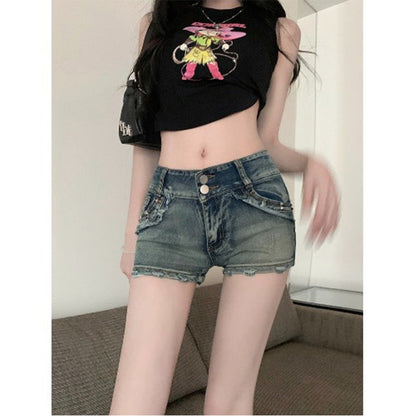 Damen Denim Shorts Kontrastdetails Modischer Schnitt