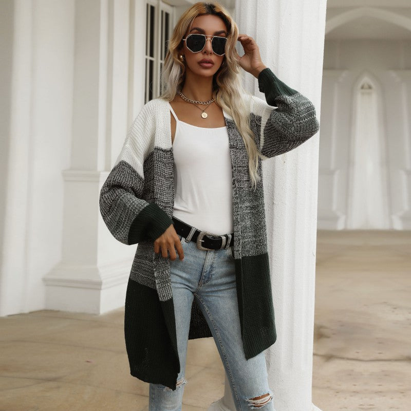 Damen Strickcardigan Lässig Blockstreifen Weite Ärmel Beige - Norvielle