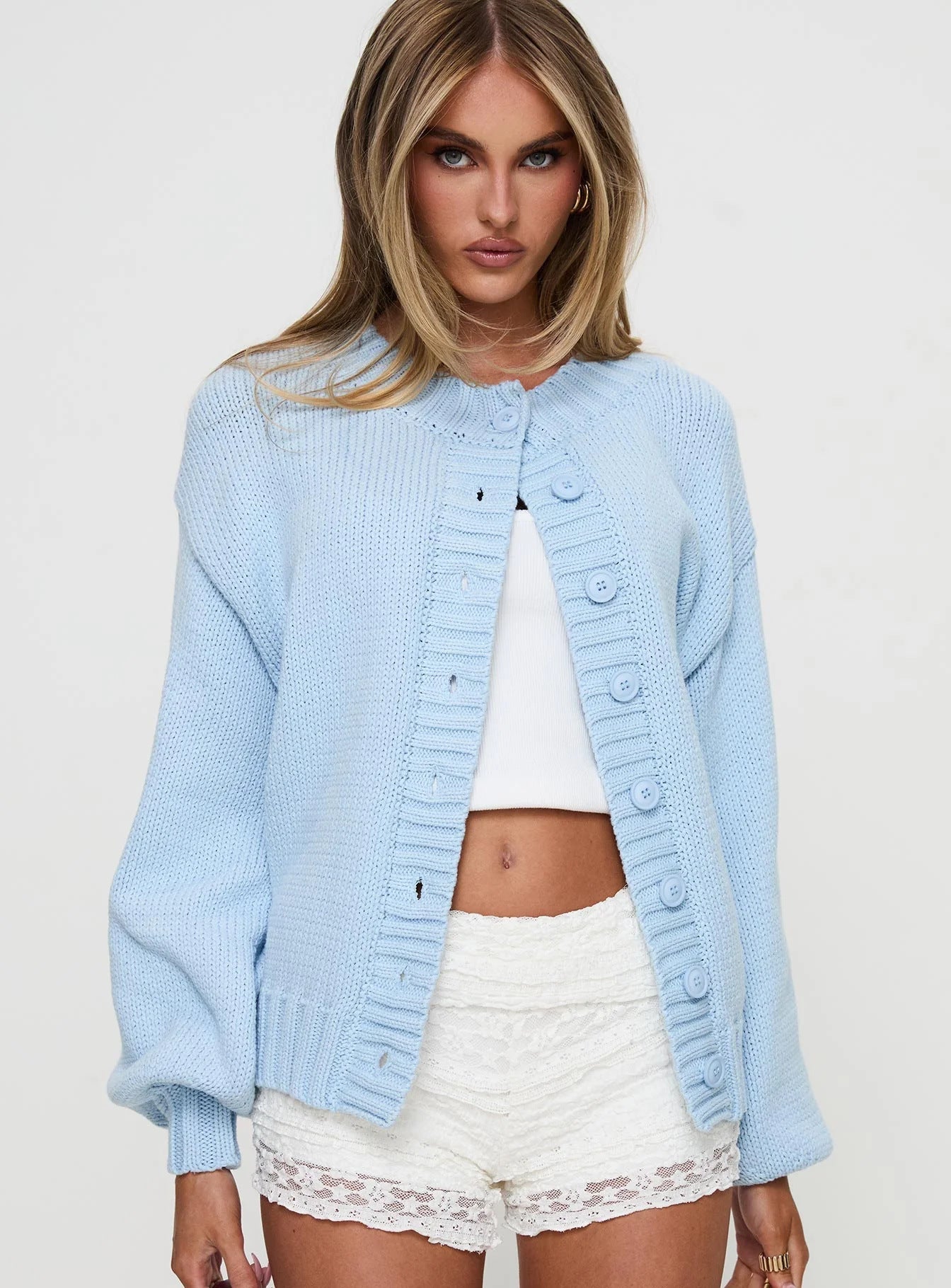 Damen Strickjacke Voluminöse Ärmel Dekorative Knöpfe Norvielle