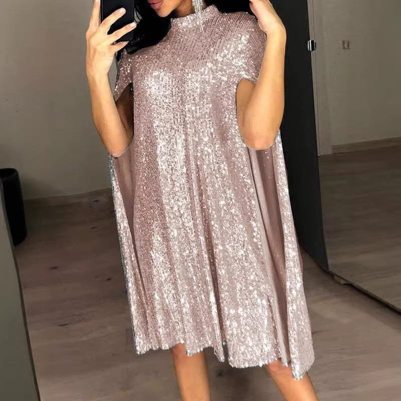 Damen Pailletten-Cocktailkleid mit Cape-Ärmeln Norvielle