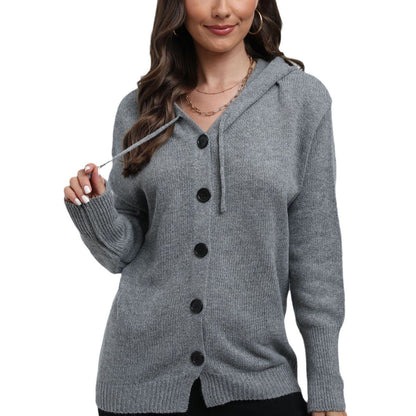 Damen Strickcardigan mit Kapuze und Knöpfen Norvielle