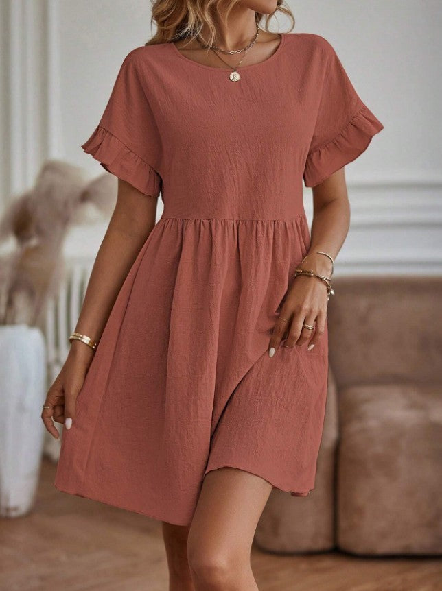 Damen Rüschenkleid Kurzes Loose Fit Kleid mit Ärmeln