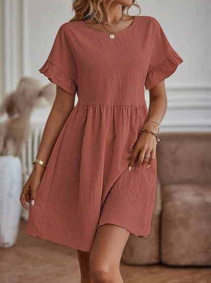 Damen Rüschenkleid Kurzes Loose Fit Kleid mit Ärmeln