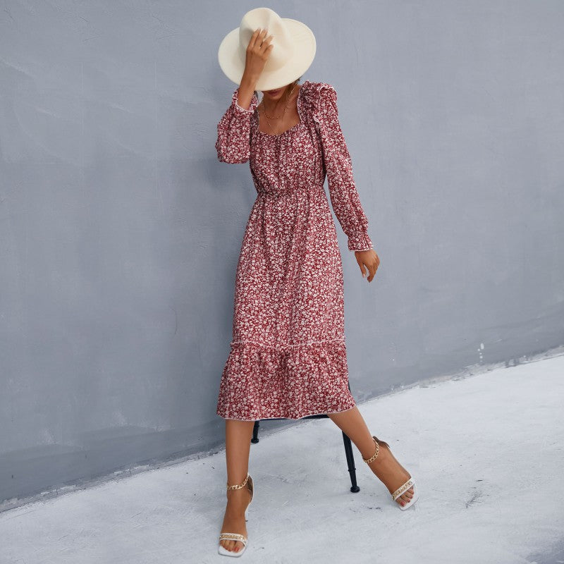 Damen Maxikleid Rüschendetails Floralmuster Norvielle
