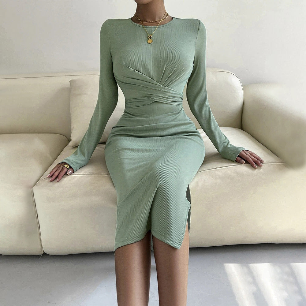 Damen Wickelkleid Langärmelig Raffungseffekt Elegant