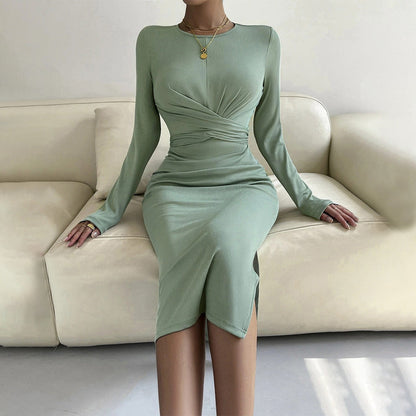 Damen Wickelkleid Langärmelig Raffungseffekt Elegant