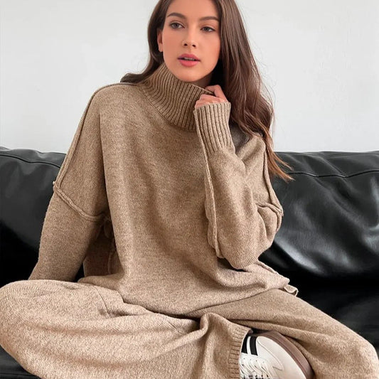 Damen Strickpullover Hochkragen Weite Passform - Norvielle