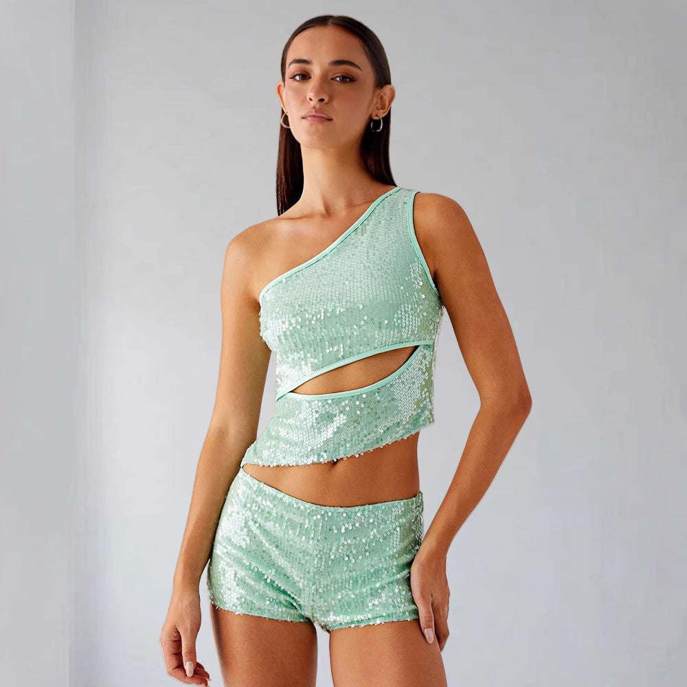 Damen Glitzernder und Shorts Set