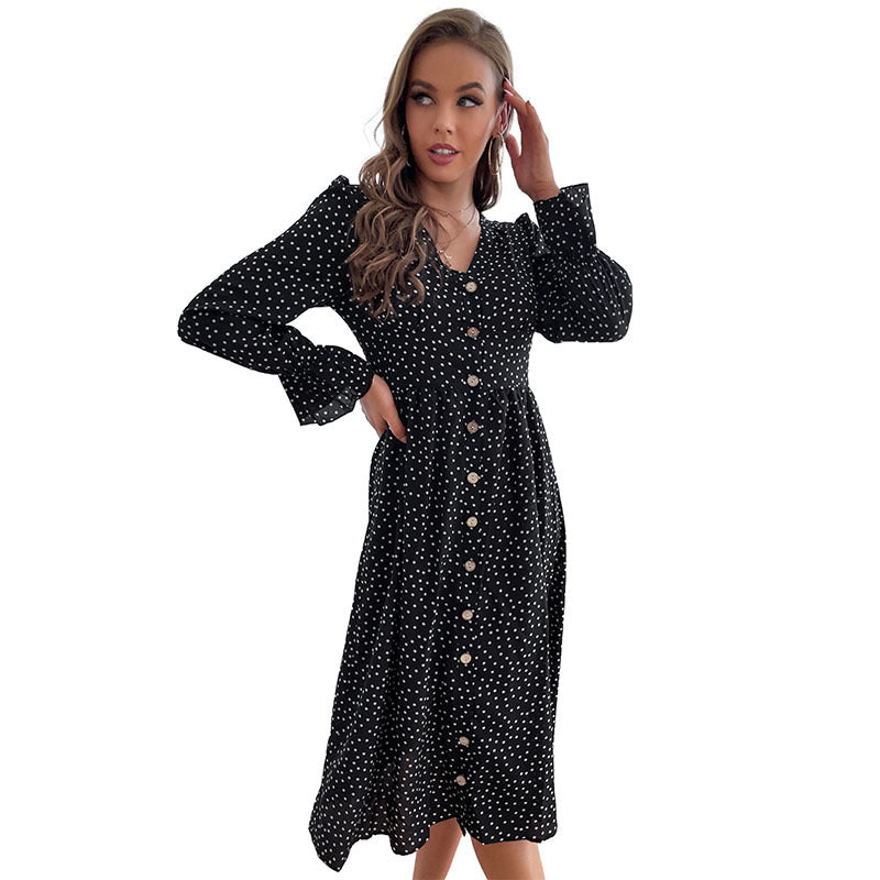 Damen Midi-Kleid Knopfleiste Volantärmel Norvielle
