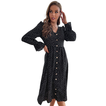 Damen Midi-Kleid Knopfleiste Volantärmel Norvielle