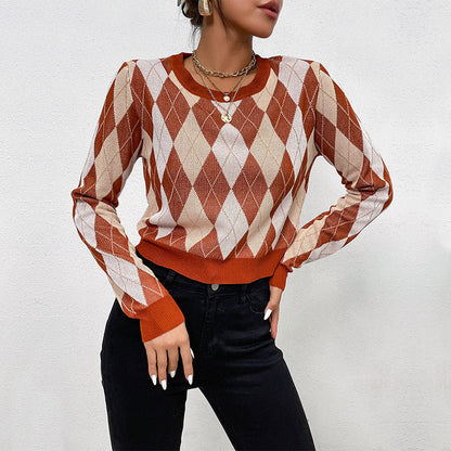 Damen Strickpullover Rautenmuster Lässiger Schnitt Norvielle - Norvielle