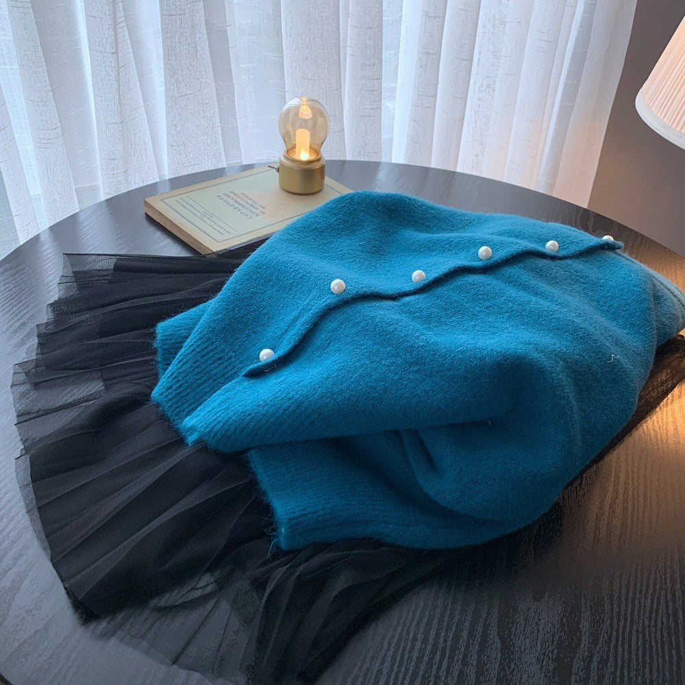 Damen Strickjacke Edle Perlenknöpfe Modern