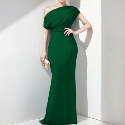Damen Maxikleid Asymmetrischer Ausschnitt Tailliert Norvielle